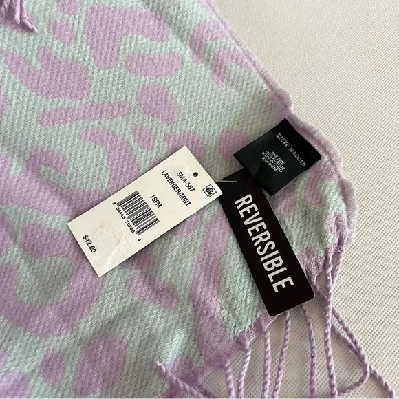 Steve Madden Reversible Leopard Print Scarf Lavender Mint With Fringe - Picture 9 of 11